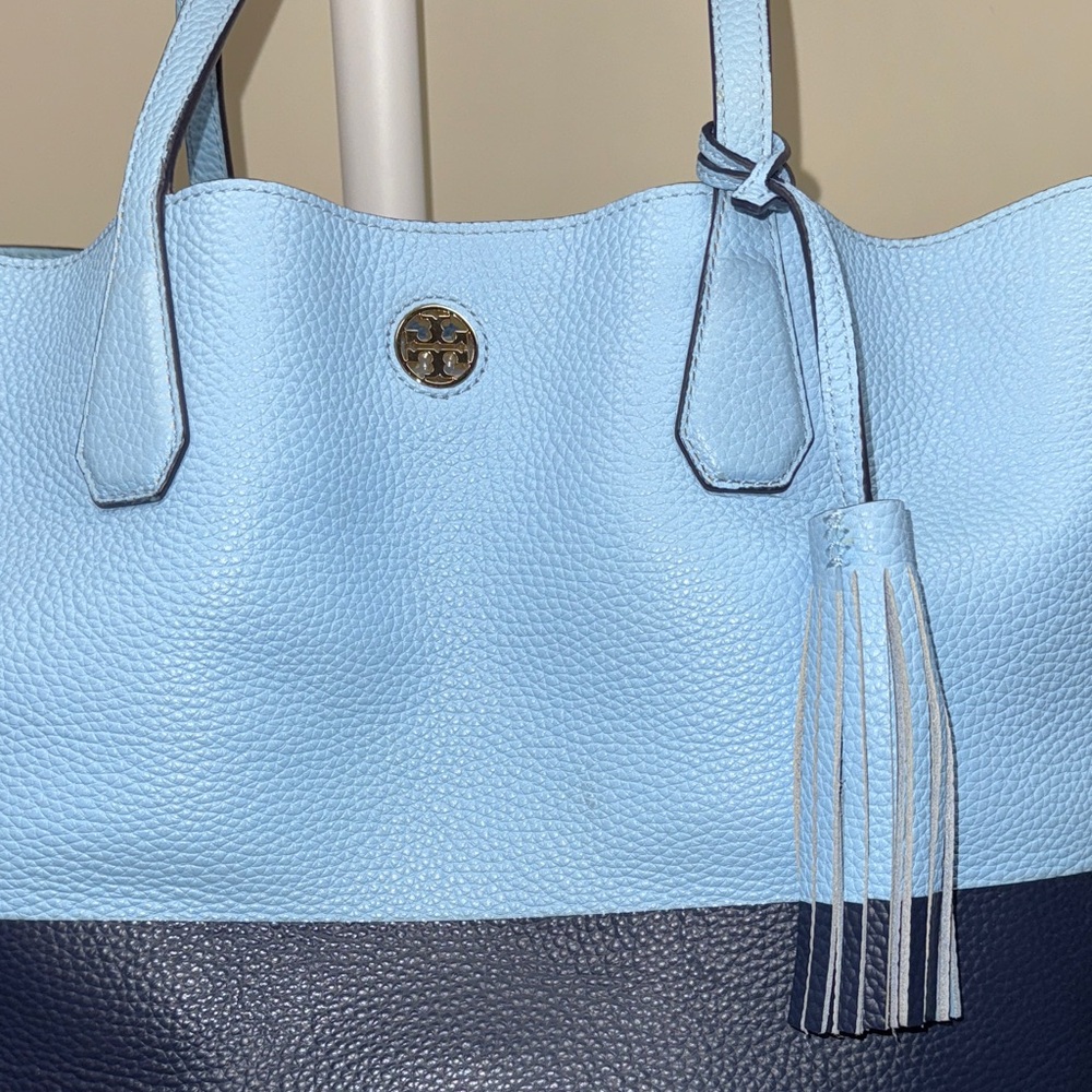 Tory Burch Light Blue and Navy Tote - Picture 3 of 16